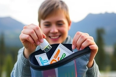 Compact camping toiletry bag with solid toothpaste for travel